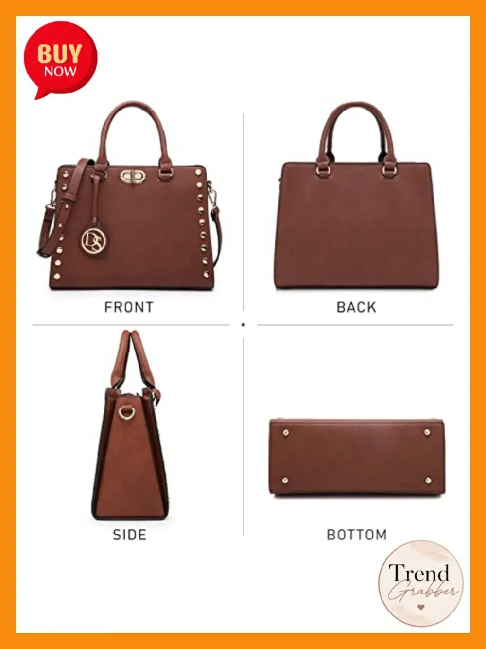 Vegan Leather Satchel Handbag with Matching Clutch - 2 Pieces Set Work Tote